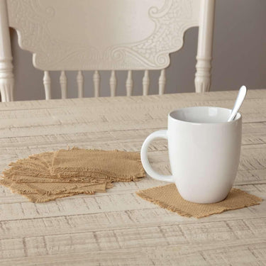 Burlap Natural Coaster Set of 12 Fringed 4